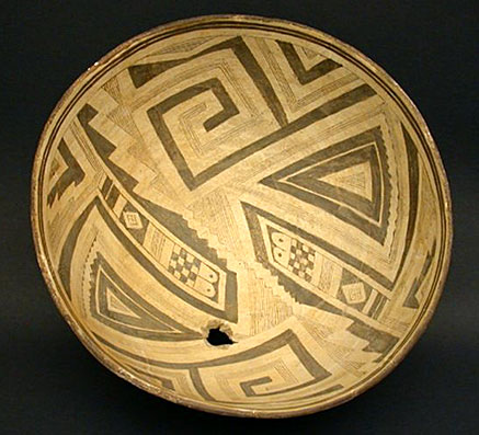 Mimbres Black-on-White Geometric Bowl, Southwest Native American Indian Art