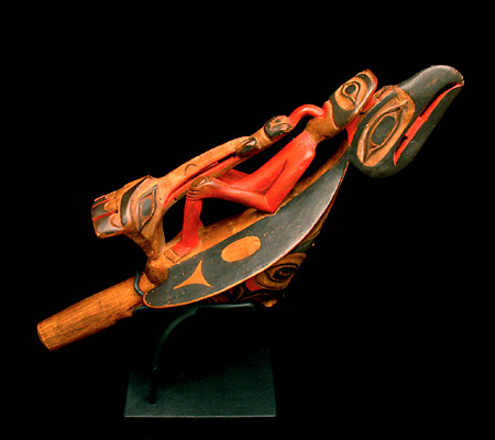 Tlingit Wood Raven Rattle, Pacific Northwest Coast Native American Indian Art