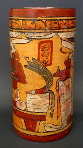 Mayan Polychrome Cylinder Vase, Pre-Columbian Art