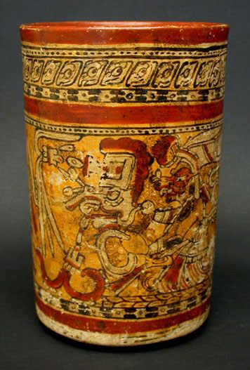 Mayan Polychrome Cylinder Vase, Pre-Columbian Art