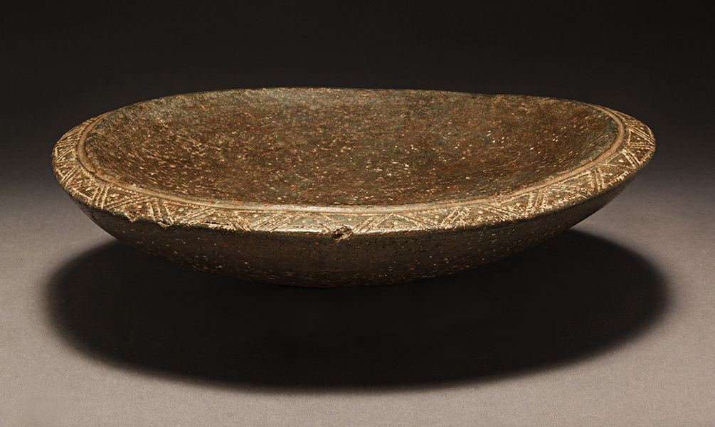 CARVED AND INCISED CHUMASH SHALLOW STONE BOWL 2
